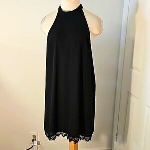 Lu Lus black haulter mini dress large. Lace on bottom trim. Witchy goth Romantic
